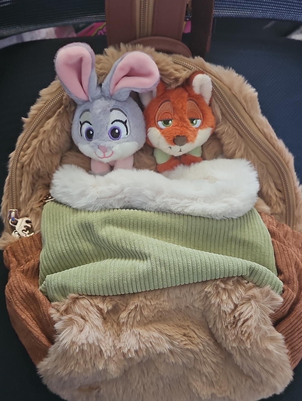 Zootopia Plush Bunny & Fox Kids Backpack with Green Pocket